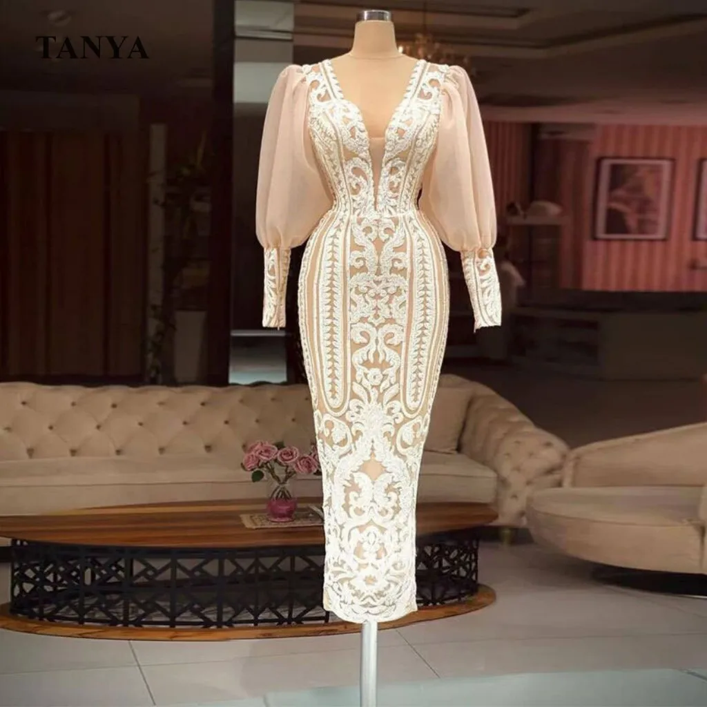 Champagne Ankle Length Beige Evening Dresses V Neck Puff Sleeves Sequins Elegant Formal Lady Gown Arabic Ruffles Dress YSAN1531
Champagne Ankle Length Beige Evening Dresses V Neck Puff Sleeves Sequins Elegant Formal Lady Gown Arabic Ruffles Dress YSAN1531