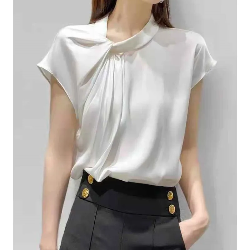 Sandro Rivers New High-End Drape Silk White Shirt Female Chic Design Sense Chiffon T-Shirt Short-Sleeved Tops
Sandro Rivers New High-End Drape Silk White Shirt Female Chic Design Sense Chiffon T-Shirt Short-Sleeved Tops