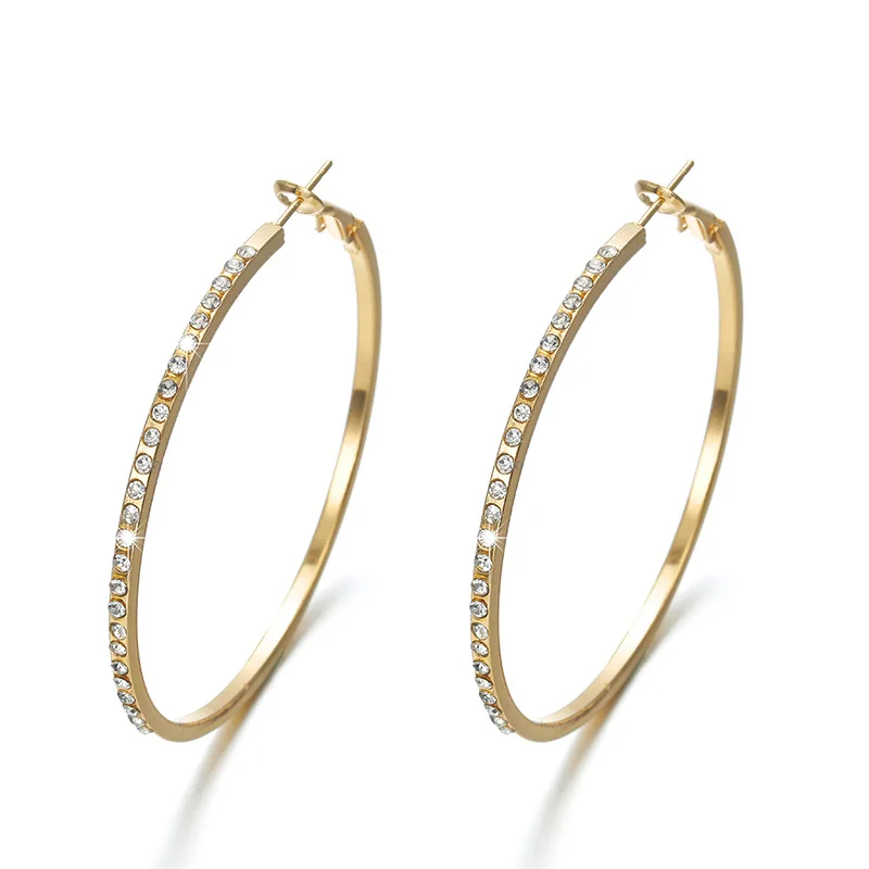 Fashion Hoop Earrings With Rhinestone Big Circle Earrings Simple Earrings Big Circle Gold Color Loop Earrings For Women 
Fashion Hoop Earrings With Rhinestone Big Circle Earrings Simple Earrings Big Circle Gold Color Loop Earrings For Women