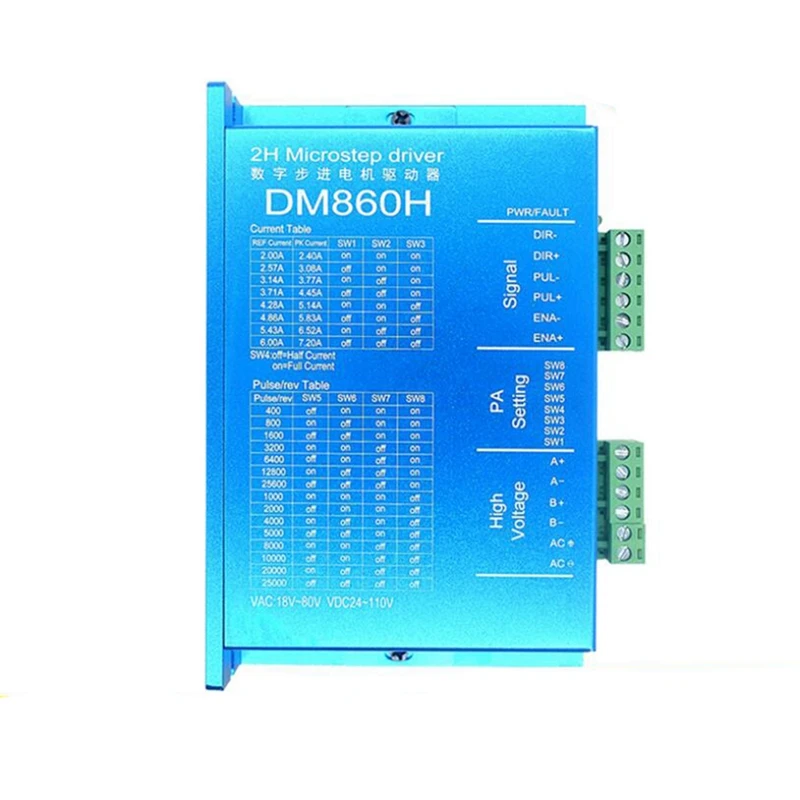 DM860H DSP Digital 57 / 86 Stepper Motor Driver With Fan 2-Phase Nema23,34 DMA860H 7.2A, 18-80VAC For Printing CNC Drive
DM860H DSP Digital 57 / 86 Stepper Motor Driver With Fan 2-Phase Nema23,34 DMA860H 7.2A, 18-80VAC For Printing CNC Drive