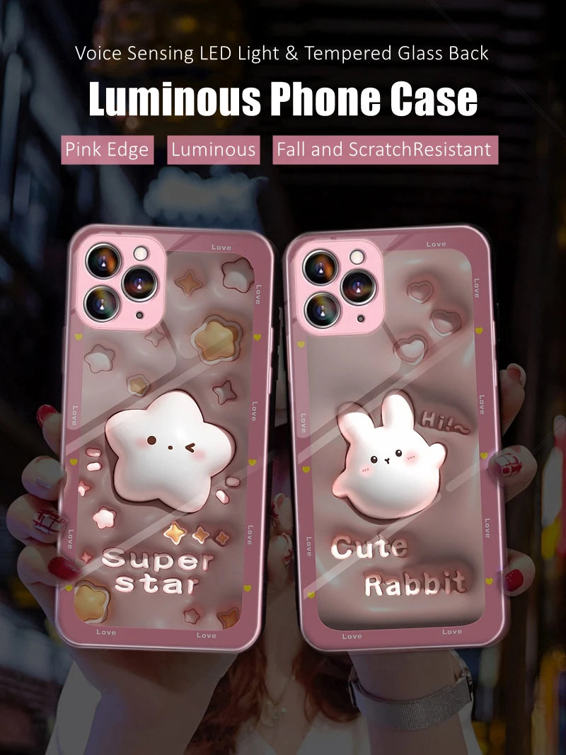 Girls Cute Gift Pink LED Light Glow Luminous Tempered Glass Phone Case for Samsung S21 S22 S23 Note 10 20 A14 A54 A73 Plus Ultra
Girls Cute Gift Pink LED Light Glow Luminous Tempered Glass Phone Case for Samsung S21 S22 S23 Note 10 20 A14 A54 A73 Plus Ultra
