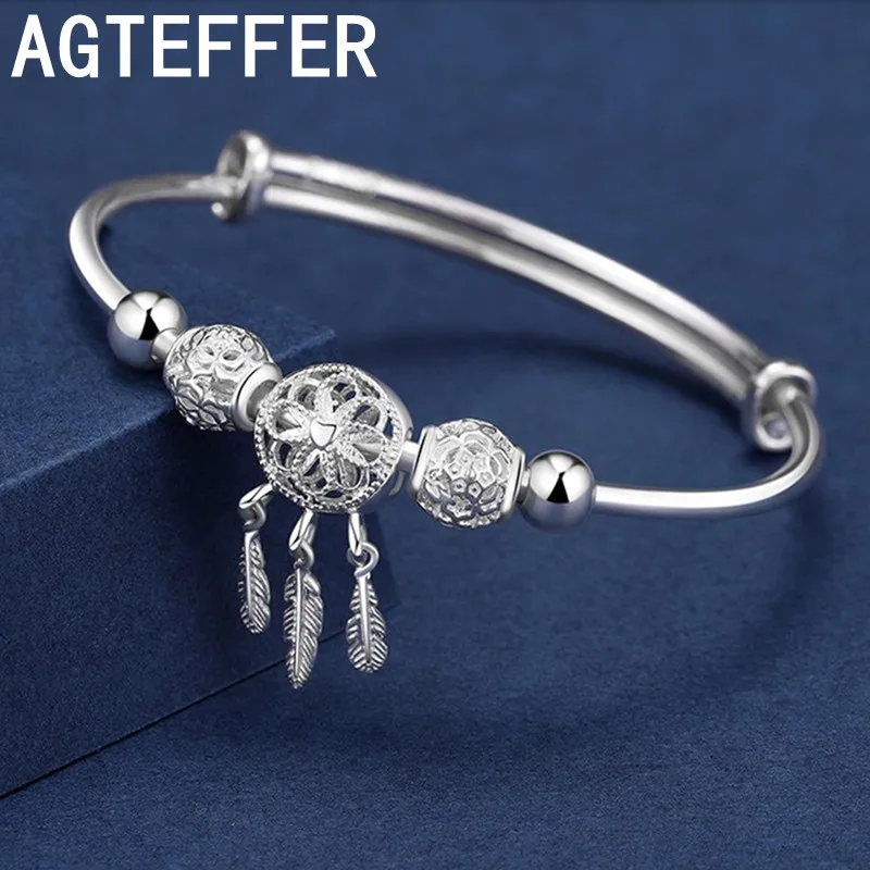 Adjustable Size 925 Sterling Silver Bangle Cuff Dreamcatcher Tassel Feather Round Bead Charm Bracelet Jewelry For Women Wedding
Adjustable Size 925 Sterling Silver Bangle Cuff Dreamcatcher Tassel Feather Round Bead Charm Bracelet Jewelry For Women Wedding