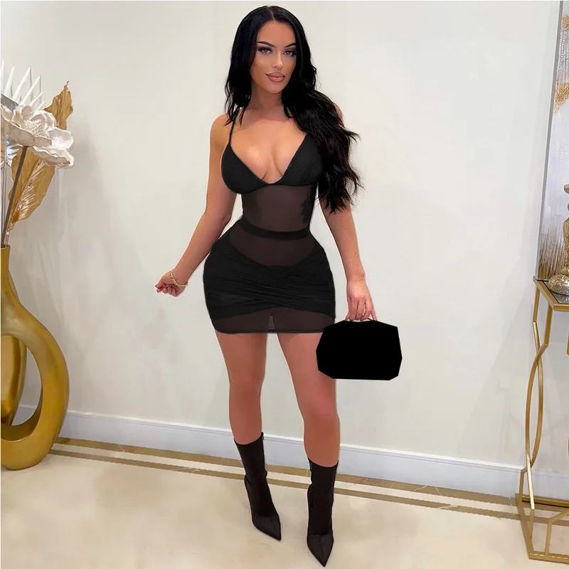 WUHE Black Sheer Mesh See-Through V Neck Skinny Mini Dress Summer Colthes Womens Stretchy Night Dresses Sexy Clubwear Robes
WUHE Black Sheer Mesh See-Through V Neck Skinny Mini Dress Summer Colthes Womens Stretchy Night Dresses Sexy Clubwear Robes