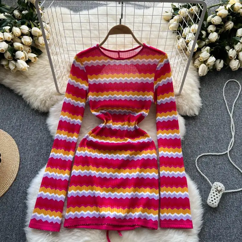 Women Sexy Dress Backless Long Sleeve French Style Slim Streetwear Autumn Striped Female Mini Dresses
Women Sexy Dress Backless Long Sleeve French Style Slim Streetwear Autumn Striped Female Mini Dresses