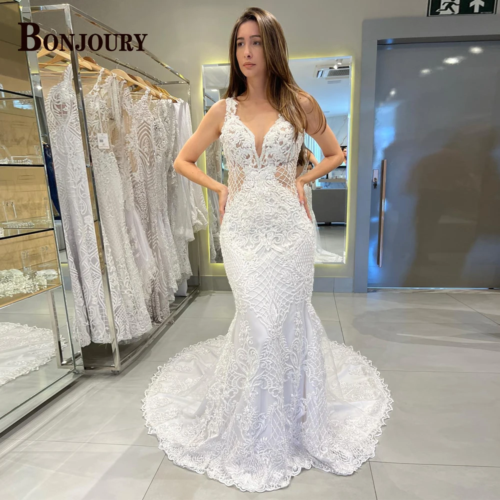 BONJOURY Trendy Mermaid Wedding Dress For Woman 2023 Bridal V-neck Tank Backless Lace Appliques Vestidos De Novia Custom Made
BONJOURY Trendy Mermaid Wedding Dress For Woman 2023 Bridal V-neck Tank Backless Lace Appliques Vestidos De Novia Custom Made