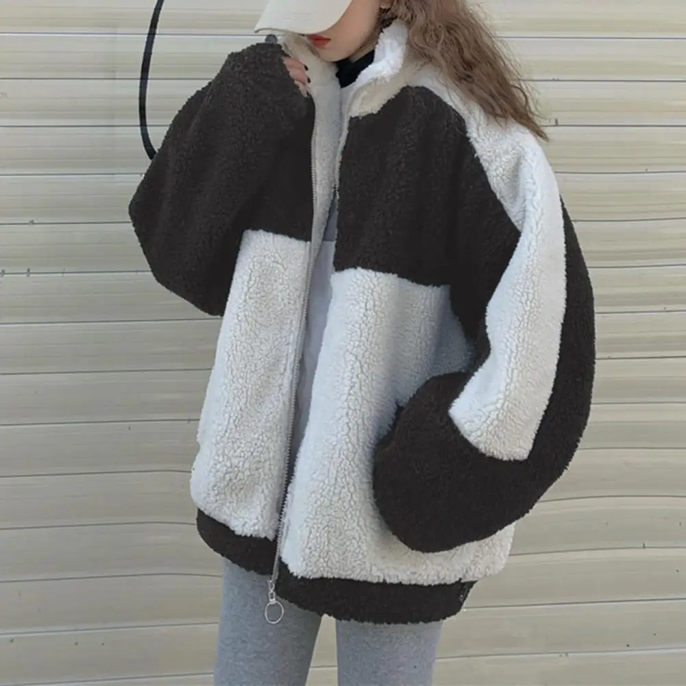 Women Winter Coat Contrast Color Plush Thicken Neck Protection Long Sleeves Keep Warm Hip Hop Stand Collar Lady Coat for Outdoor
Women Winter Coat Contrast Color Plush Thicken Neck Protection Long Sleeves Keep Warm Hip Hop Stand Collar Lady Coat for Outdoor