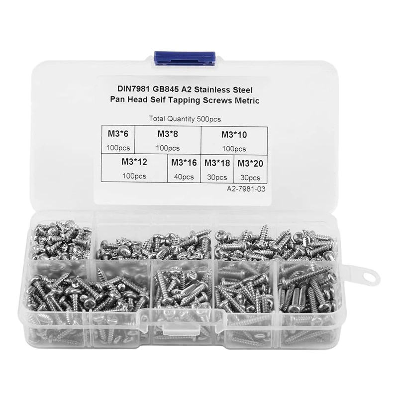 HOT-500Pcs M3 Cross Drive Button Head Screws Kit, Self-Tapping Button Pan Head Screws Assortment Kit With Plastic Case
HOT-500Pcs M3 Cross Drive Button Head Screws Kit, Self-Tapping Button Pan Head Screws Assortment Kit With Plastic Case