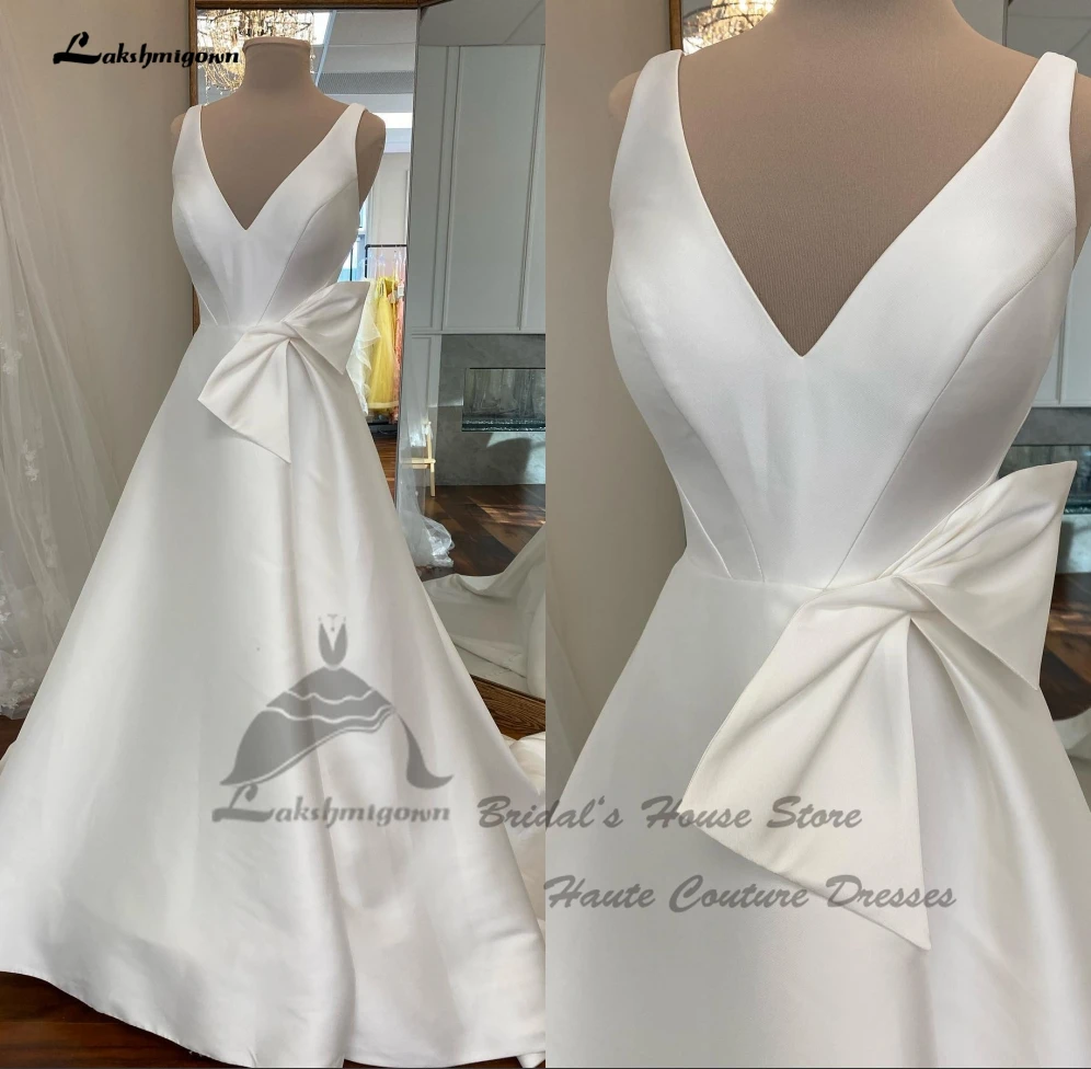 Lakshmigown Elegant Mikado Satin Long Wedding Dresses 2024 Robe Longue A Line Bridal Gowns Detachable Bow 
Lakshmigown Elegant Mikado Satin Long Wedding Dresses 2024 Robe Longue A Line Bridal Gowns Detachable Bow