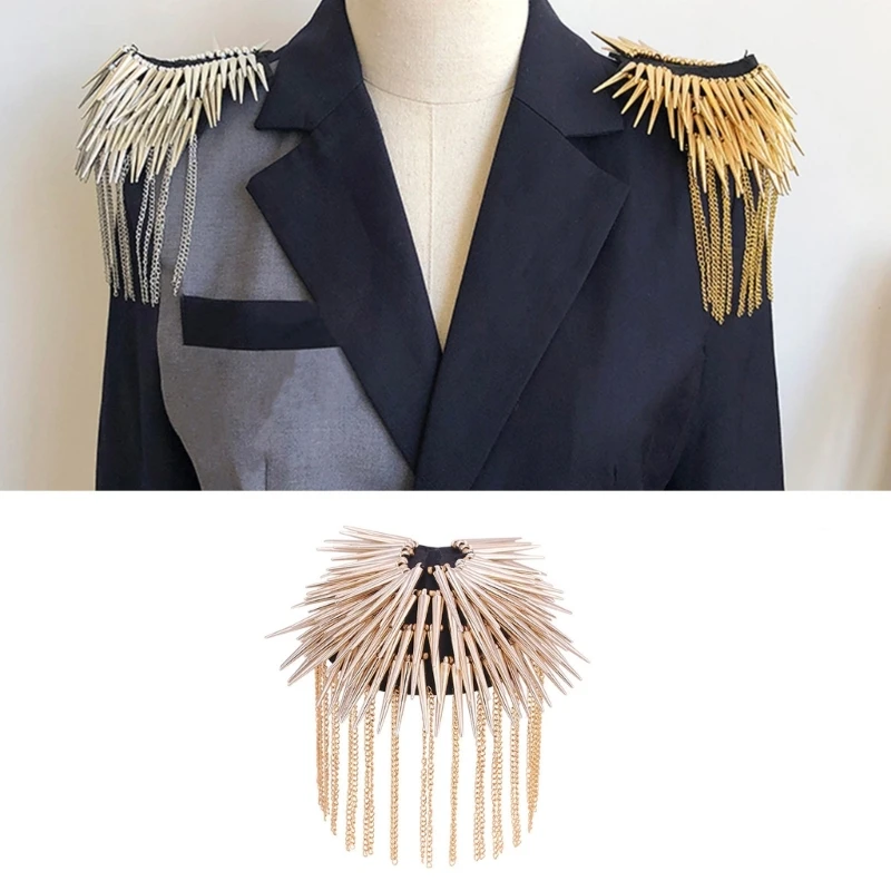 

1pcs Metal Chain Tassel Shoulder Epaulet Spiky Rivet Shoulder Badge Brooch Pins for Woman Man Cosplay Accessoires