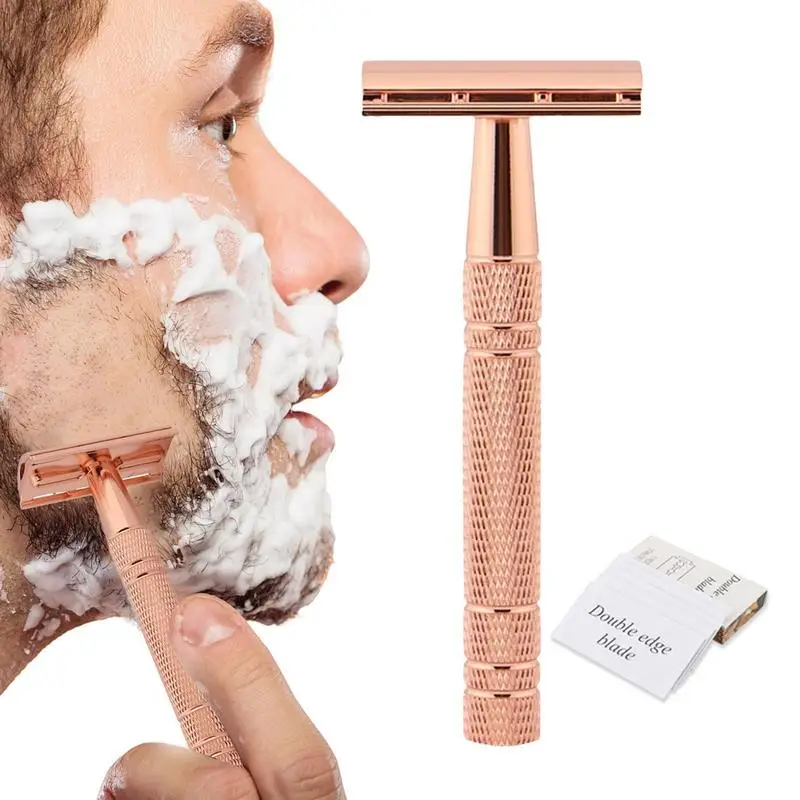 

Double Edge Safety Razor Classic Rose Gold Double Edge Shaving Razors With 5 Blades Manual Cleaning Grooming Razor For Men Women