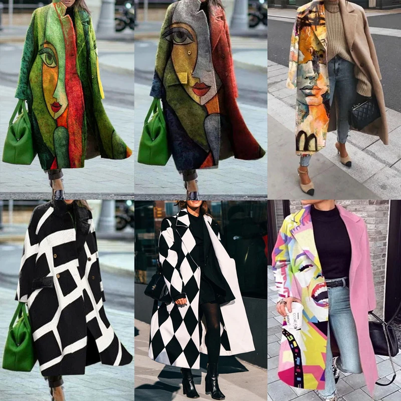 2022 New Autumn and Winter Fashion Personality Street Trend Temperament Long Sleeve Collar Coat Printed Woolen Long Coat Women
2022 New Autumn and Winter Fashion Personality Street Trend Temperament Long Sleeve Collar Coat Printed Woolen Long Coat Women