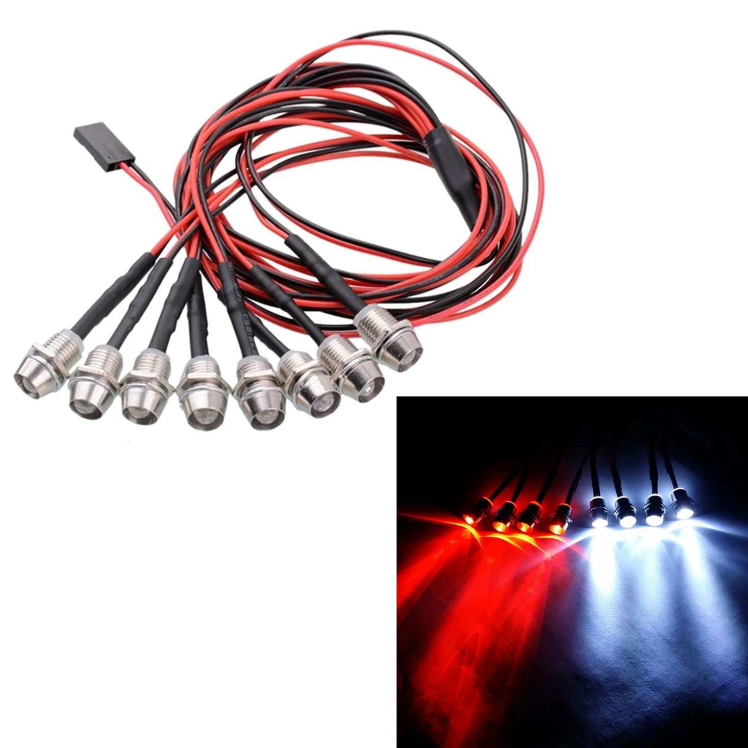4 LED / 6 LED / 8 LED Light Kit 5mm White Red Blue Headlight for 1/8 1/10 Axial SCX10 Traxxas TRX4 D90 HSP HPI RC Car 
4 LED / 6 LED / 8 LED Light Kit 5mm White Red Blue Headlight for 1/8 1/10 Axial SCX10 Traxxas TRX4 D90 HSP HPI RC Car
