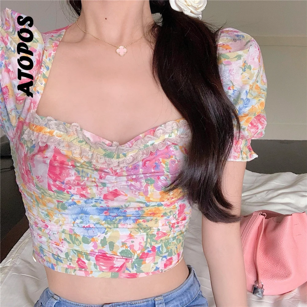 Atopos Spring Women Shirts French Sweet Puff Sleeve Floral Crop Top Printed Blouses Vest Cropped Tops Female Clothes 2022
Atopos Spring Women Shirts French Sweet Puff Sleeve Floral Crop Top Printed Blouses Vest Cropped Tops Female Clothes 2022