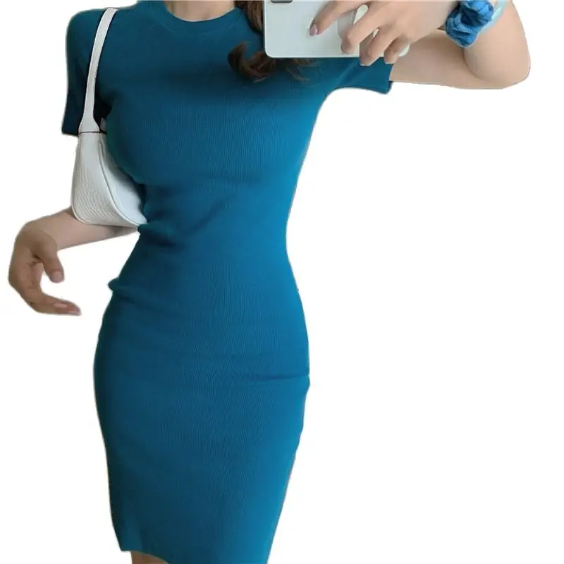 Dress women's summer new round neck short sleeve dress solid color medium length slim wrap hip dress P3 760
Dress women's summer new round neck short sleeve dress solid color medium length slim wrap hip dress P3 760