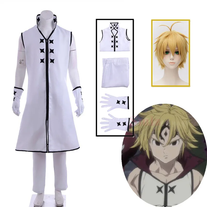 

Anime Cosplay The Seven Deadly Sins Kamigami no Gekirin windbreaker Meliodas Costume White Trench Gloves halloween party suit
