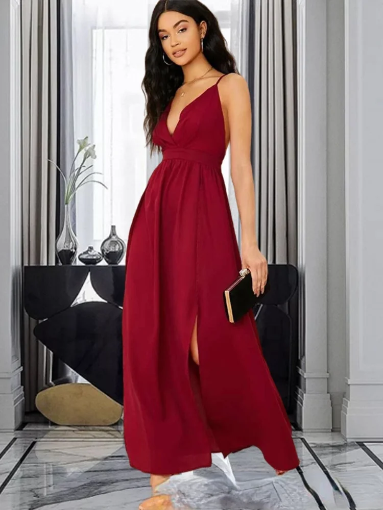 Летнее женское сексуальное платье с V-образным вырезом и Боковым Разрезом, женское облегающее яркое платье, Однотонная юбка на бретелях 
Летнее женское сексуальное платье с V-образным вырезом и Боковым Разрезом, женское облегающее яркое платье, Однотонная юбка на бретелях
