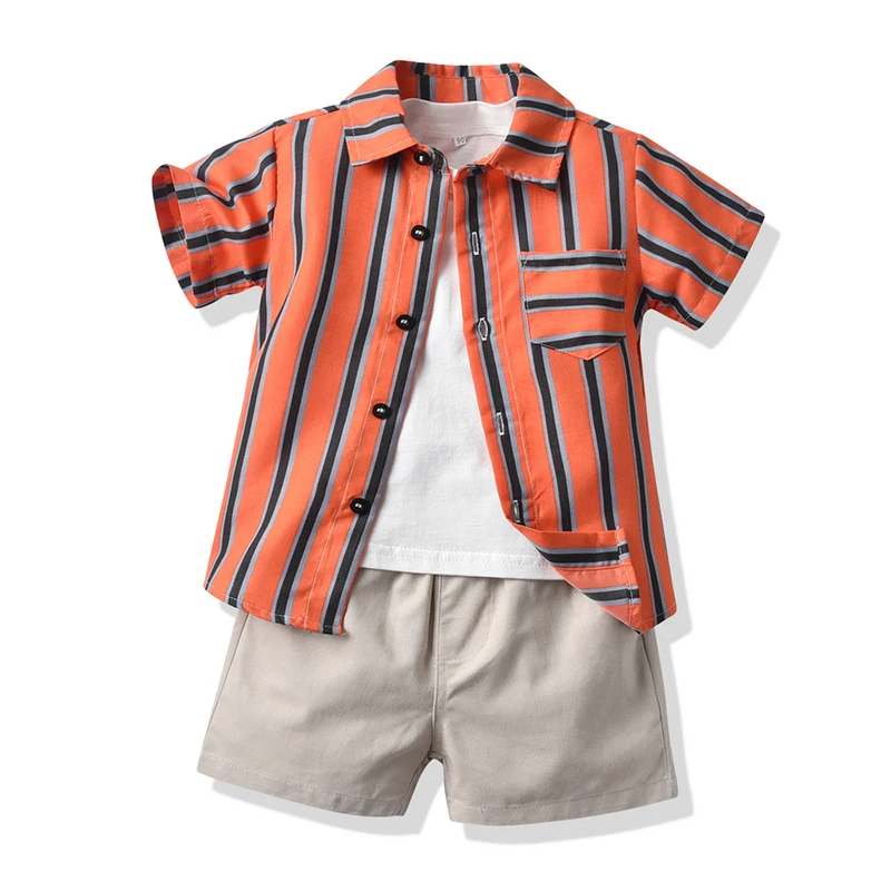 2022 New Boys Gentleman Clothing Sets Short Sleeve Striped Shirt+White Tshirt+Shorts 3PCS Boys Casual Clothes
2022 New Boys Gentleman Clothing Sets Short Sleeve Striped Shirt+White Tshirt+Shorts 3PCS Boys Casual Clothes