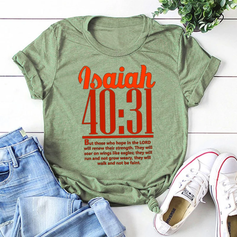 

Isaiah 40:31 Clothing Women Christian Women Sexy Tops P Fashion God Clothes Jesus Tee Aesthetic Oversized T Shirt M