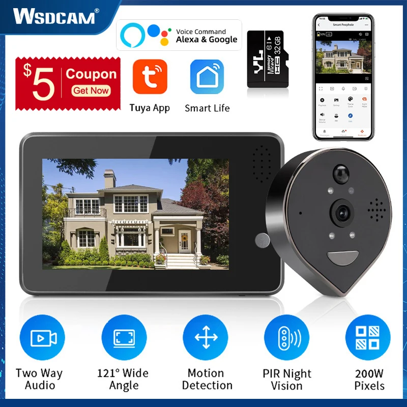 Wsdcam Tuya Wifi Peephole Doorbell Camera 4.3Inch 1080P Smart Doorbell Two Way Audio Night Vision Smart Home Doorbell Viewer
Wsdcam Tuya Wifi Peephole Doorbell Camera 4.3Inch 1080P Smart Doorbell Two Way Audio Night Vision Smart Home Doorbell Viewer