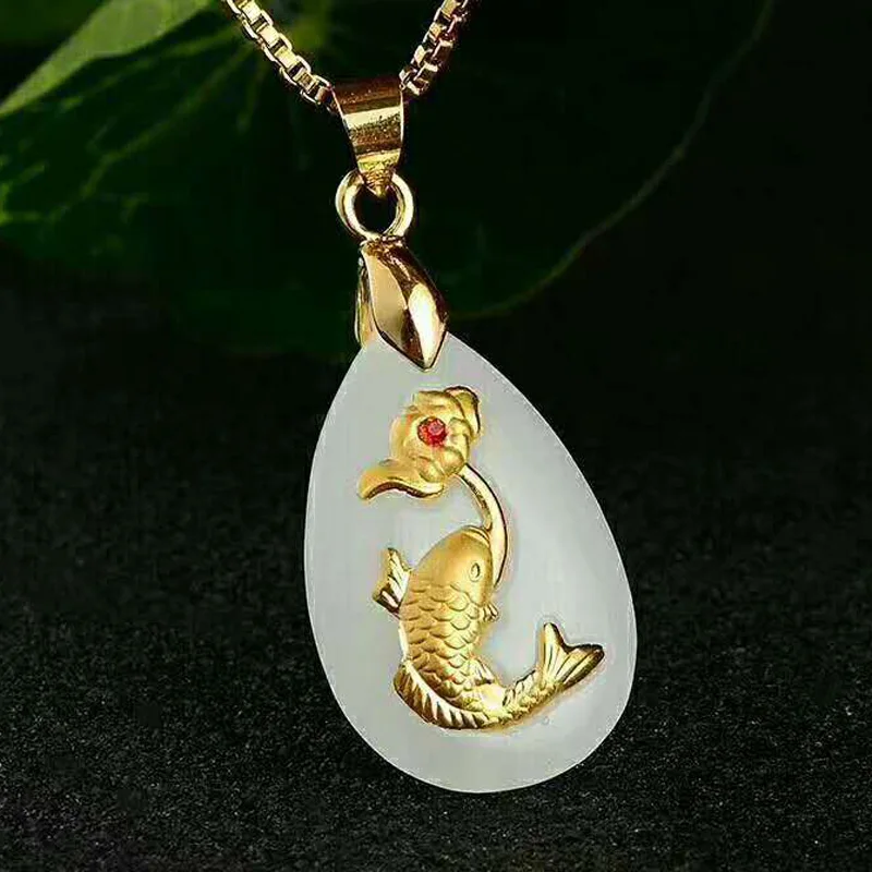 Drop Shipping Hetian Jade Fish Flower Pendant Gold Jade Necklace Lucky Amulet Lovers Jewelry For Men Women Gift
Drop Shipping Hetian Jade Fish Flower Pendant Gold Jade Necklace Lucky Amulet Lovers Jewelry For Men Women Gift