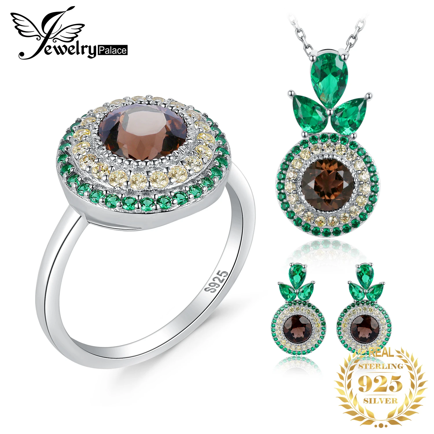 JewelryPalace Avocado Round Cut Genuine Smoky Quartz 925 Sterling Silver Necklace Earrings Ring Jewelry Set for Woman
JewelryPalace Avocado Round Cut Genuine Smoky Quartz 925 Sterling Silver Necklace Earrings Ring Jewelry Set for Woman