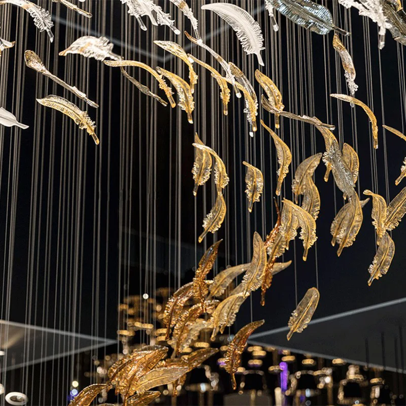 Feather Glass Pendant Light ODM OEM Amber Clear Color Flying Pendant Lamp Staircase Designer Home Decor Lighting Hotel Project
Feather Glass Pendant Light ODM OEM Amber Clear Color Flying Pendant Lamp Staircase Designer Home Decor Lighting Hotel Project