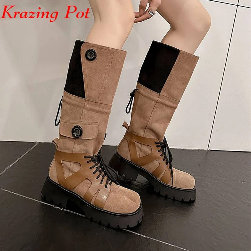 Сапоги Krazing Pot из овечьей замши с круглым носком, зимние сапоги для верховой езды на платформе без застежек, украшение на пуговицах, сапоги до колена на толстом каблуке без застежек
Сапоги Krazing Pot из овечьей замши с круглым носком, зимние сапоги для верховой езды на платформе без застежек, украшение на пуговицах, сапоги до колена на толстом каблуке без застежек