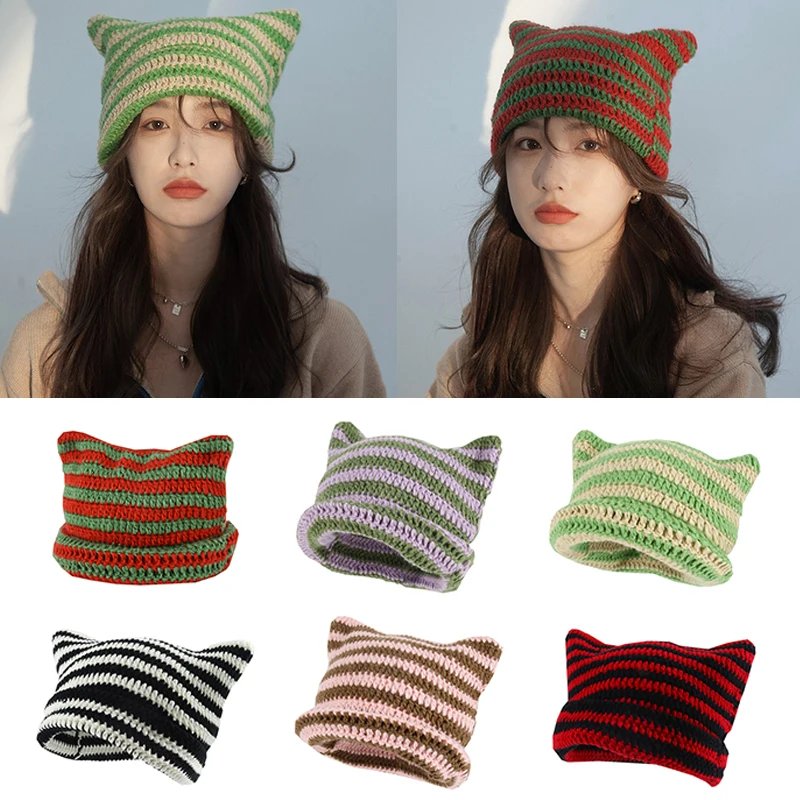 Soft Knit Hat Japanese Beanie Hat Pointed Pullover Hat Cat Ears Warmer Bonnet Casual Cap Little Devil Striped Knitted Wool Cap
Soft Knit Hat Japanese Beanie Hat Pointed Pullover Hat Cat Ears Warmer Bonnet Casual Cap Little Devil Striped Knitted Wool Cap
