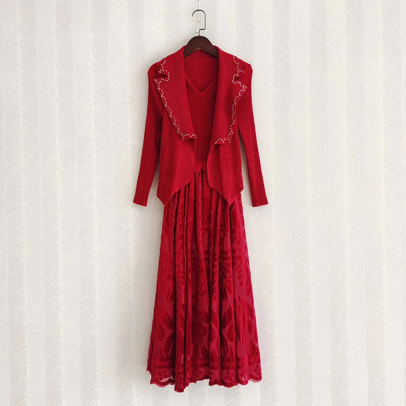 Dress For Women 45-75kg 2022 Fall Winter Beading Stretch Miyake Pleated FauxTwo Piece Notched Collar Patchwork Lace Dresses Midi
Dress For Women 45-75kg 2022 Fall Winter Beading Stretch Miyake Pleated FauxTwo Piece Notched Collar Patchwork Lace Dresses Midi