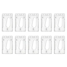 10pcs Teacher Hard Vertical Double Side Durable Protector Badge Case ID Card Holder Thumb Slot School Office Transparent Cover