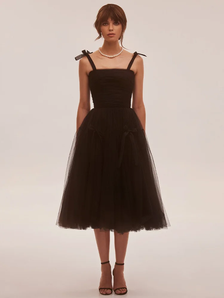 Black Evening Dresses Midi A Line Bow Backless Tulle Short Evening Party Gowns Tea Length Lace-up Sleeveless Homecoming Dress
Black Evening Dresses Midi A Line Bow Backless Tulle Short Evening Party Gowns Tea Length Lace-up Sleeveless Homecoming Dress