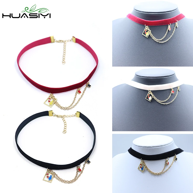 

Velvet Choker Necklace Poker Card Chain Charms Collar Fashion Delicacy Women Jewelry Necklaces Collier Femme clavicle Chains
