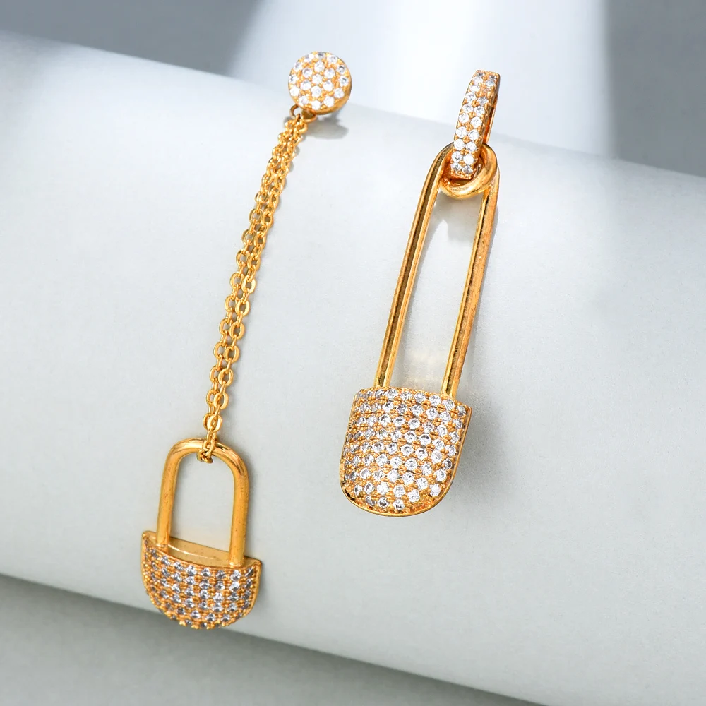 

Kellybola Antique Asymmetrical Dangle Earrings for Women Luxury Zircon Earrings Shine New Arrival Party Europe Fashion Jewelry