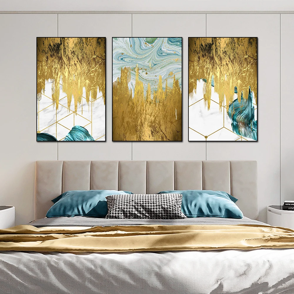 3 Panels Laxury Bedroom Wall Decoration Gold Art Abstract Painting On Canvas 
3 Panels Laxury Bedroom Wall Decoration Gold Art Abstract Painting On Canvas