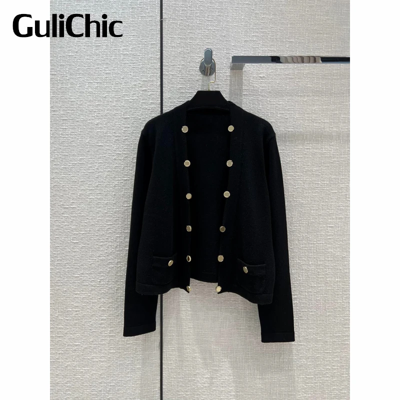 9.21 GuliChic Women Temperament 100% Cashmere V-Neck Solid Color Double Breasted Short Knitted Cardigan
9.21 GuliChic Women Temperament 100% Cashmere V-Neck Solid Color Double Breasted Short Knitted Cardigan