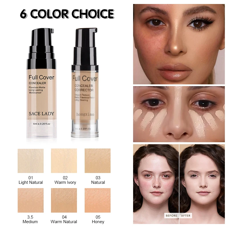 6 Colors Full Cover Liquid Concealer Makeup 6ml Eye Dark Circles Cream Face Corrector Waterproof Make Up Base Cosmetic
6 Colors Full Cover Liquid Concealer Makeup 6ml Eye Dark Circles Cream Face Corrector Waterproof Make Up Base Cosmetic