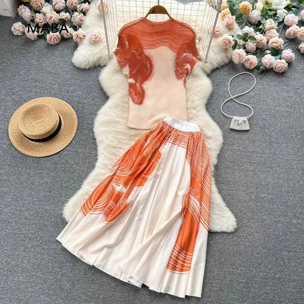 New Summer Women Maxi Skirt Two-piece Sets Ladies Fashion Elegant Design Sense Print Pullover Top+pleated Long Skirt Set 2023
New Summer Women Maxi Skirt Two-piece Sets Ladies Fashion Elegant Design Sense Print Pullover Top+pleated Long Skirt Set 2023