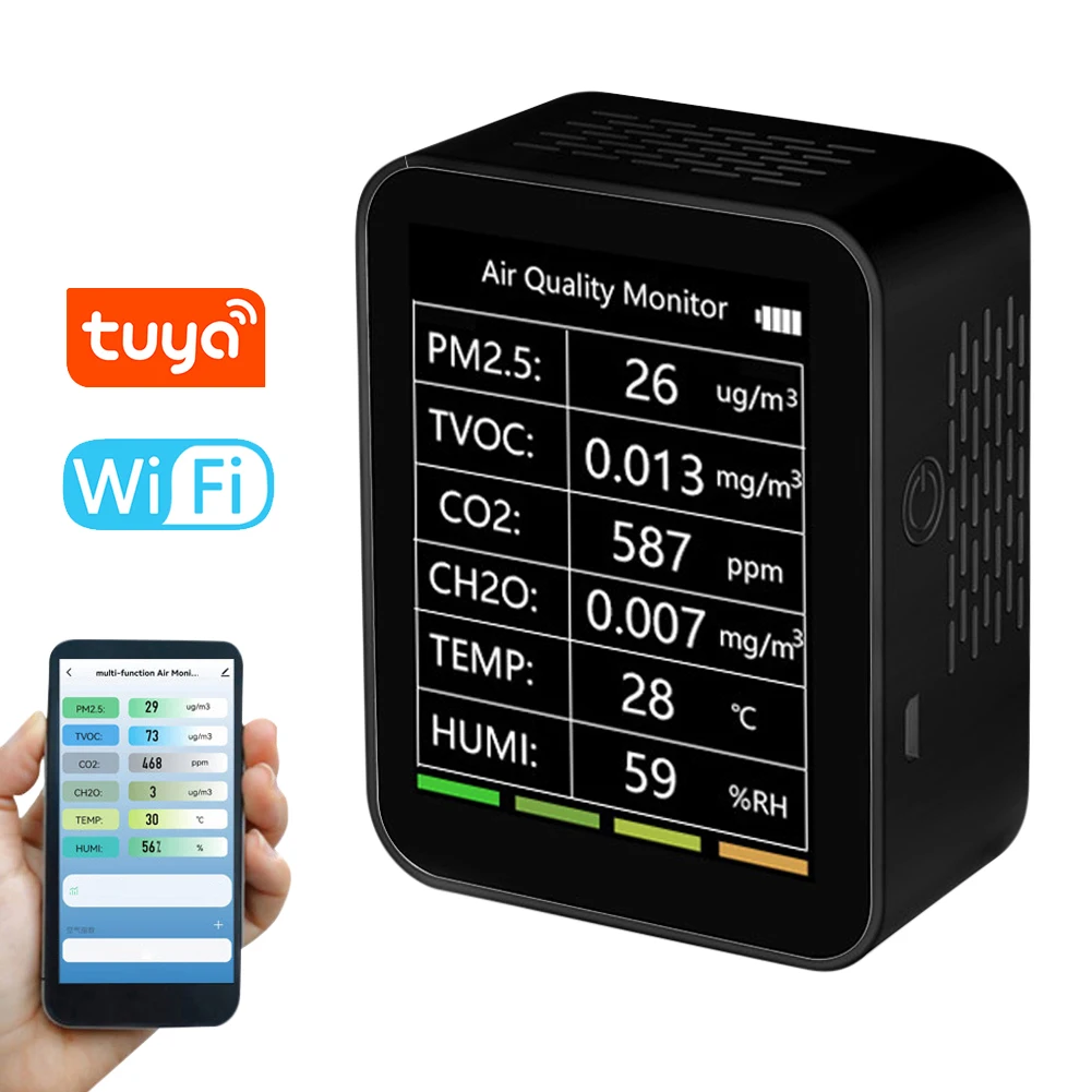 Wi-Fi 6 в 1 детектор качества воздуха PM2.5 TVOC CO2 CH2O монитор температуры и влажности интеллектуальный детектор для дома офиса отеля
Wi-Fi 6 в 1 детектор качества воздуха PM2.5 TVOC CO2 CH2O монитор температуры и влажности интеллектуальный детектор для дома офиса отеля
