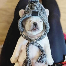 Pet Holes Knitted Cap Winter Warm Soft Dog Hat Dog Cats Windproof Knitting French Bulldog Hat Puppy Dog Cap Cute Fluffy Ball