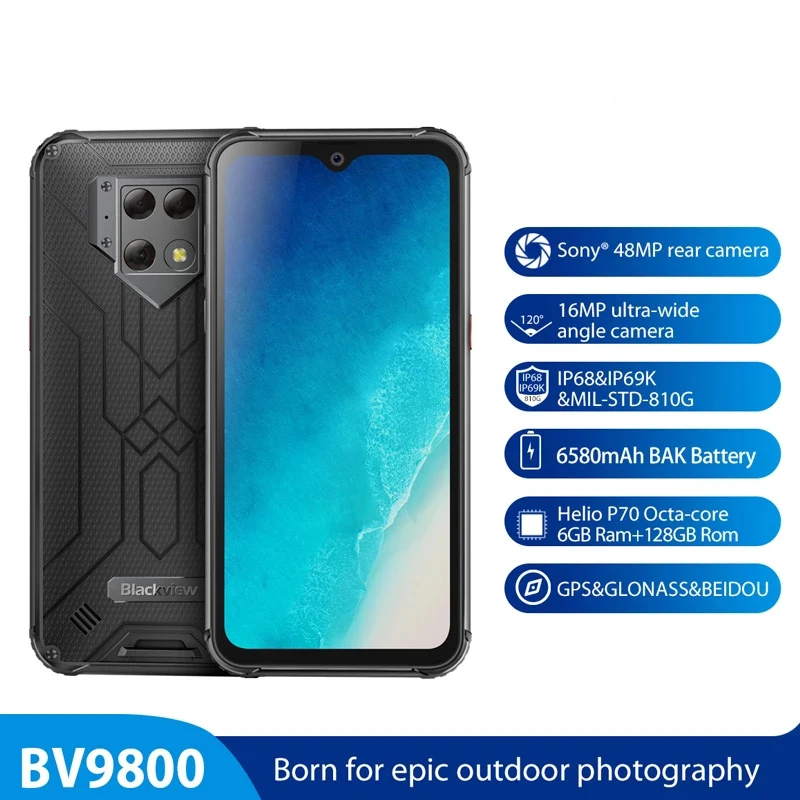 

Blackview BV9800 Modular Rugged Smartphone 6.3" 6GB RAM 128GB ROM 6580mAh Helio P70 Octa Core 48MP Cam Android 9.0 IP68/IP69K
