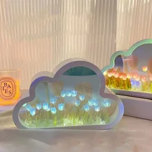Handmade Cloud Tulips Flowers Table Lamp DIY Material Package Cloud Mirror Tulips Lamp Christmas Gifts Home Decor Night Light