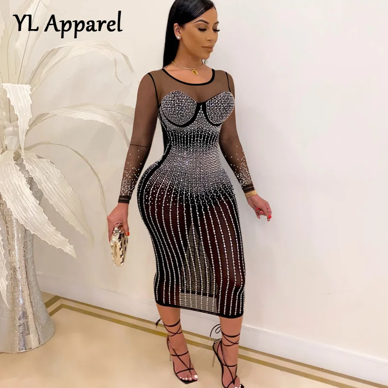 Sexy Hollow Out Diamond-bordered Bodycon Mesh Mid-calf Night Club Dress Women 2022 Long Sleeve O-neck Slim Evening Party Vestido
Sexy Hollow Out Diamond-bordered Bodycon Mesh Mid-calf Night Club Dress Women 2022 Long Sleeve O-neck Slim Evening Party Vestido