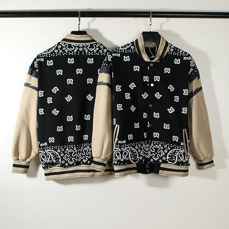 Luxury Brand high quality Patchwork Rhude Varsity Men Women High Street Cashew Blossom Lightning Baseball Jacket Coat
Luxury Brand high quality Patchwork Rhude Varsity Men Women High Street Cashew Blossom Lightning Baseball Jacket Coat