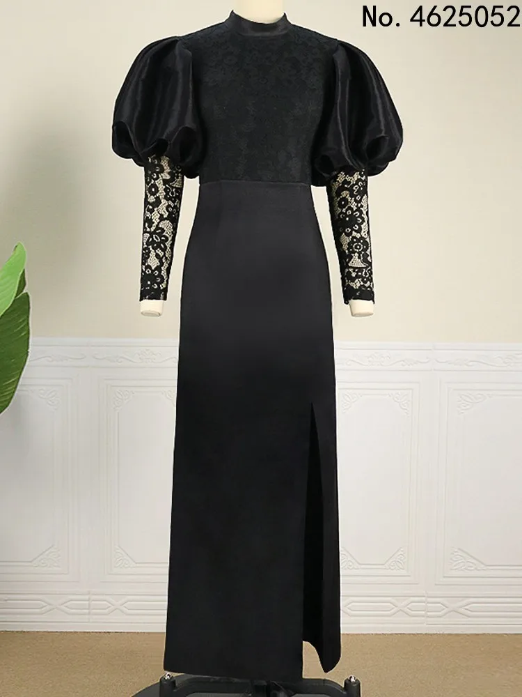 Elegant Women Long Black Dresses Formal Party Evening Stand Neck Fluffy Sleeve High Slit Lace Robes Big Size Spring Summer 2023
Elegant Women Long Black Dresses Formal Party Evening Stand Neck Fluffy Sleeve High Slit Lace Robes Big Size Spring Summer 2023