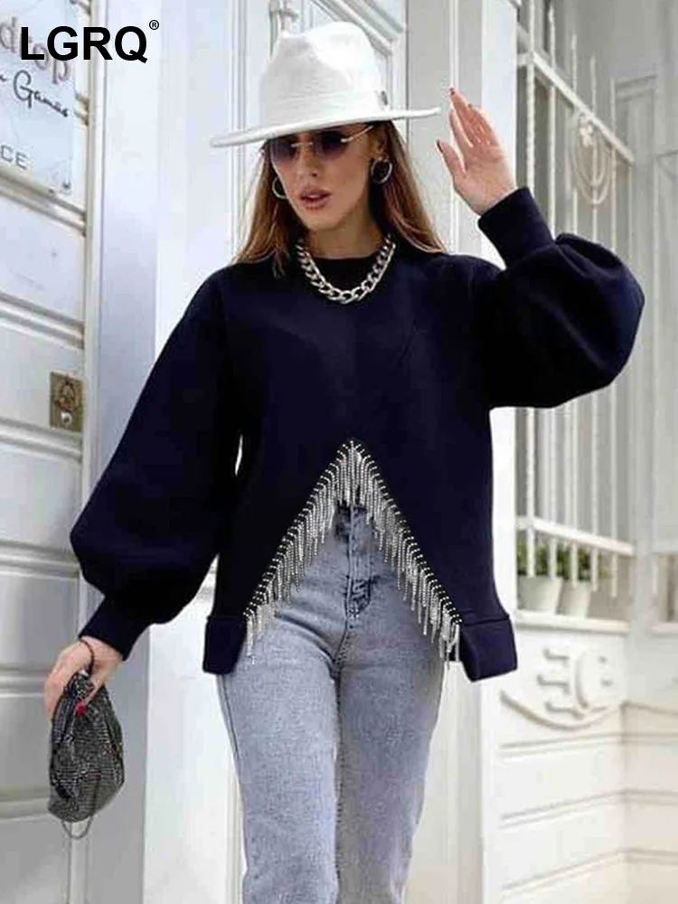 LGRQ Fashion Women's Hoodies New Solid Long Sleeve Patchwork Irregular Bright Diamond O-neck Sweater Female Autumn 2023 19J1331
LGRQ Fashion Women's Hoodies New Solid Long Sleeve Patchwork Irregular Bright Diamond O-neck Sweater Female Autumn 2023 19J1331
