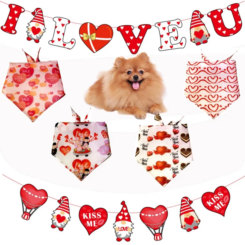 

Бандана для домашних питомцев на День святого Валентина, треугольный шарф с принтом, аксессуары для маленьких и средних собак, нагрудники д...