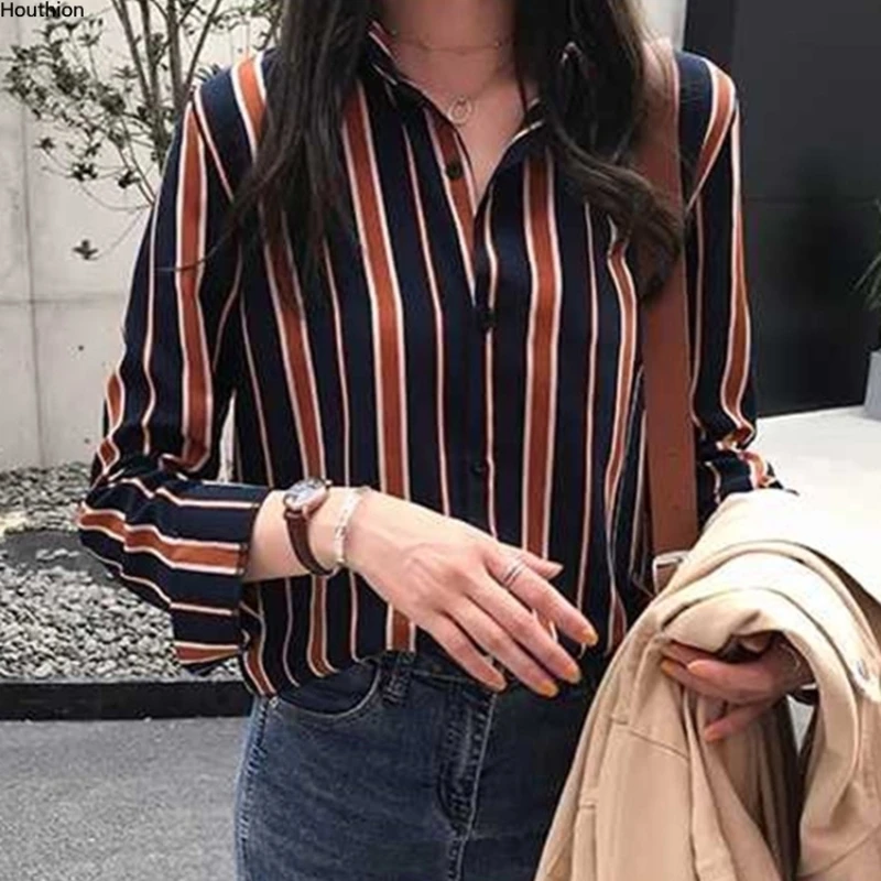Stripe Chiffon Women's Blouses Summer Fashion Retro Long Sleeve Top Girl's Polo Shirt Lady Clothing
Stripe Chiffon Women's Blouses Summer Fashion Retro Long Sleeve Top Girl's Polo Shirt Lady Clothing