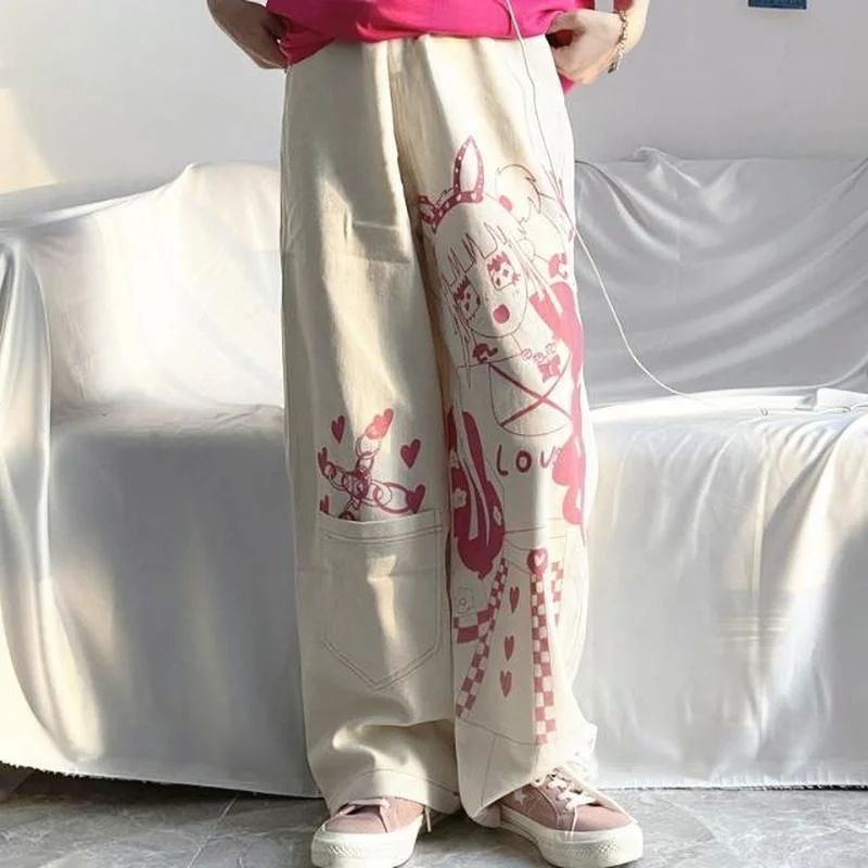

Белые кавайные аниме мешковатые джинсы для мам, женские японские брюки из денима в стиле гранж Харадзюку, джинсовые брюки в стиле эмо, индий,...
