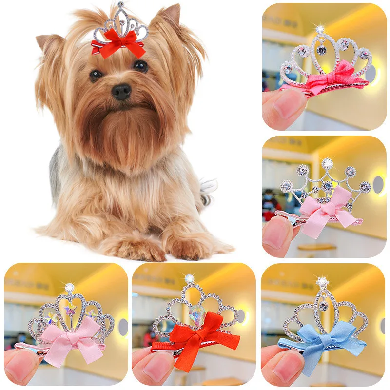 

New Dog Headwear Pet Grooming for Puppy Cat Dog Hair Clip Crown Bow Pet Hairpins Dog Multicolor Cat Headwear Pet Accessories
