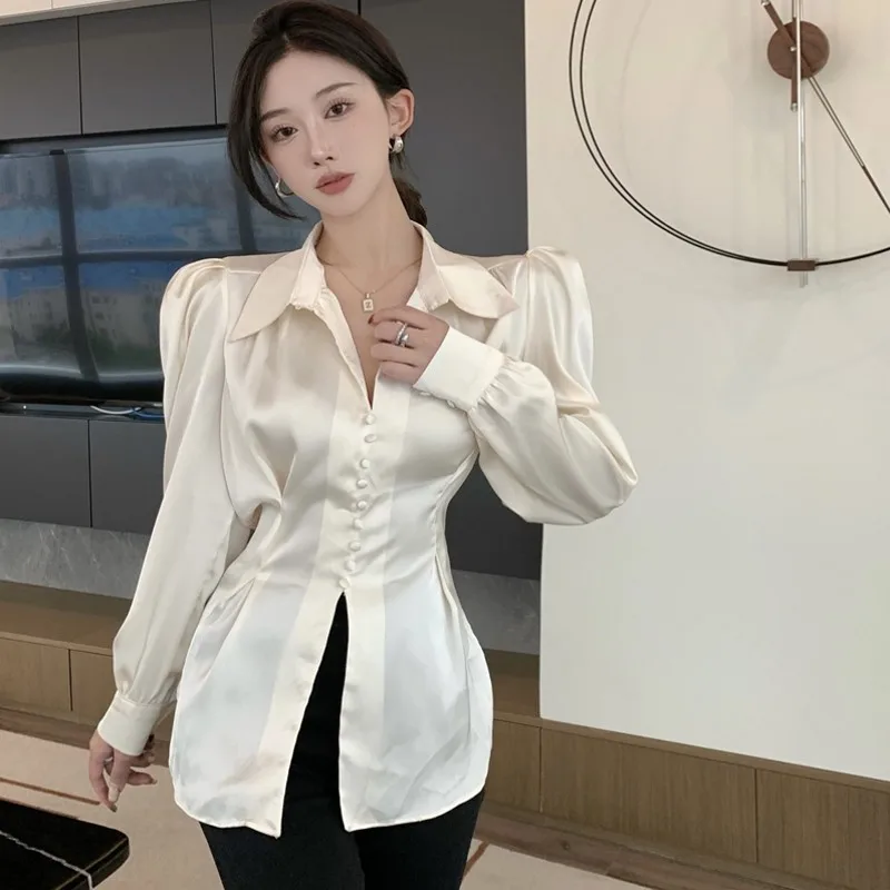 2022 Spring French Temperament Women Turn Down Collar Design Sense Split Breasted Shirt Puff Sleeves Lace-Up Tops
2022 Spring French Temperament Women Turn Down Collar Design Sense Split Breasted Shirt Puff Sleeves Lace-Up Tops